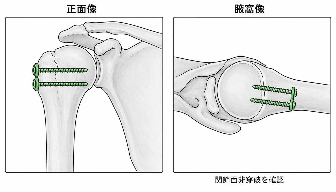 術中透視像 — スクリュー位置確認（正面・腋窩像）