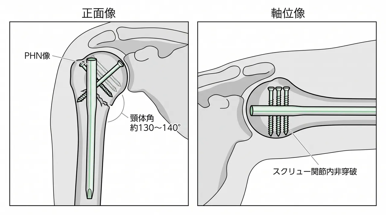 釘挿入・近位ロッキング — 透視下での手技（AP / 軸位）