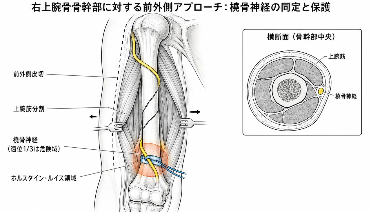 前外側アプローチ — 橈骨神経の走行と保護