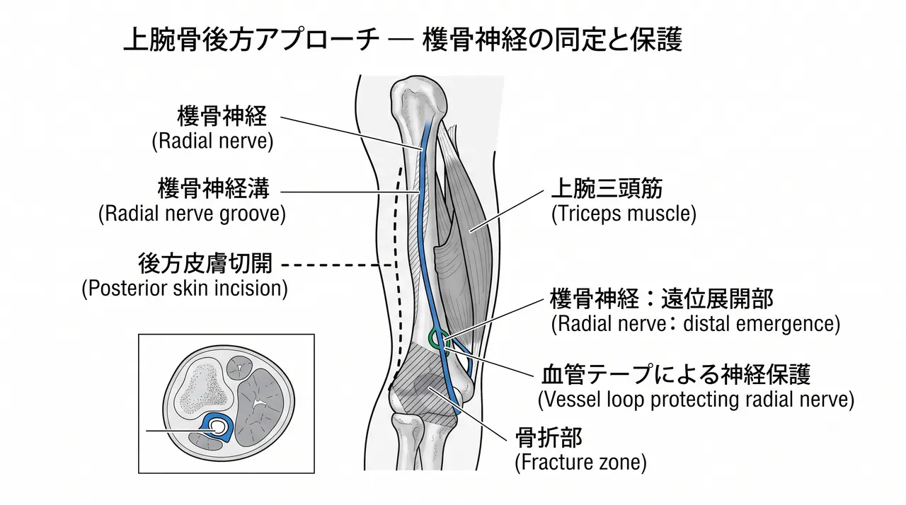 外側アプローチ — 橈骨神経の走行と安全な剥離（後外側アプローチ）