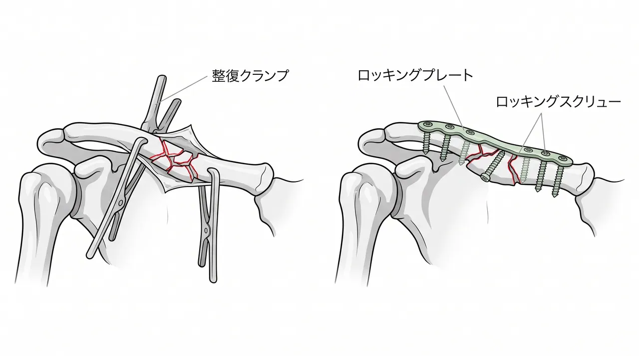 術中操作 — プレート設置・骨片整復ステップ
