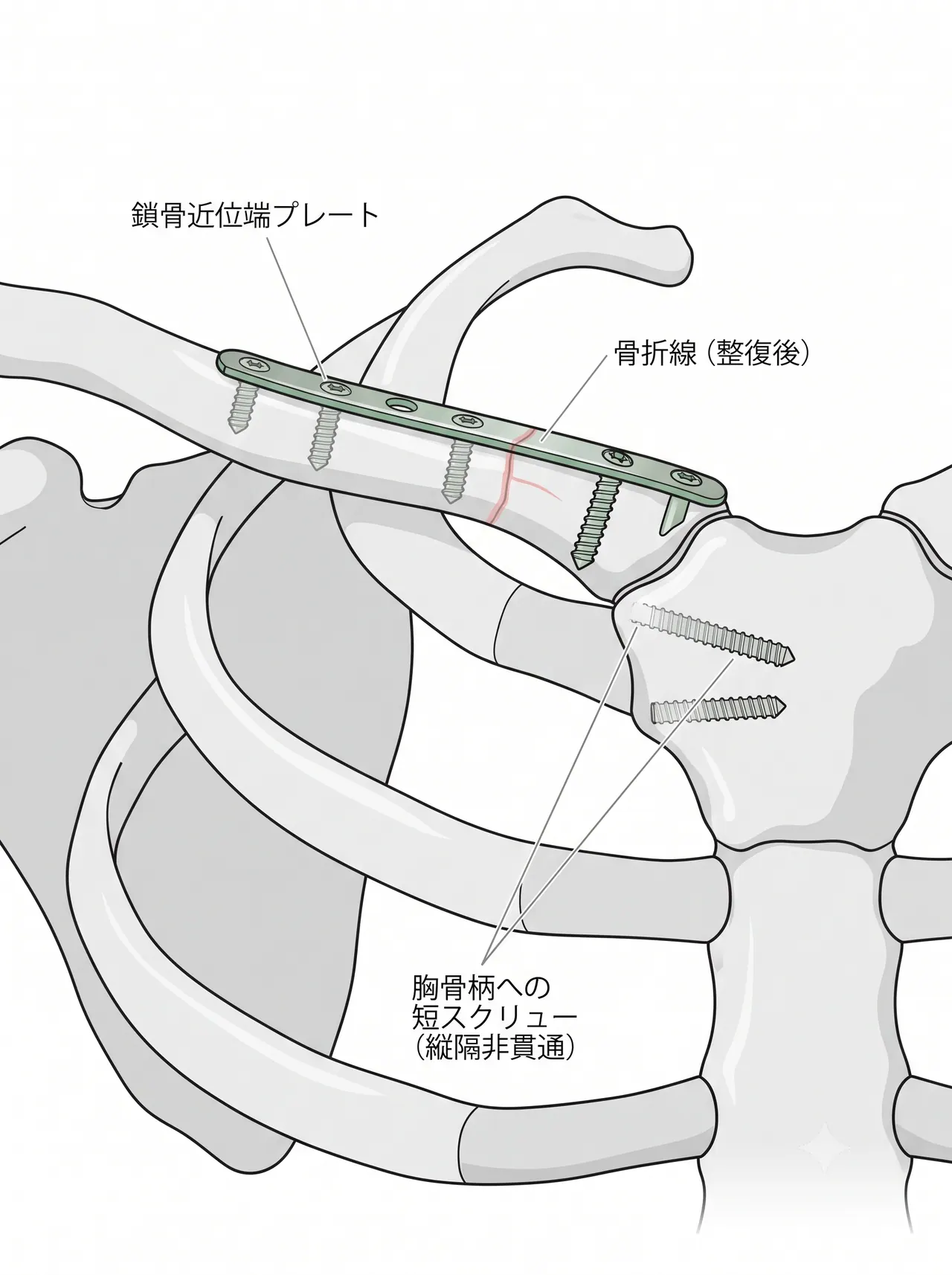 鎖骨近位端プレート固定（AP概念図）