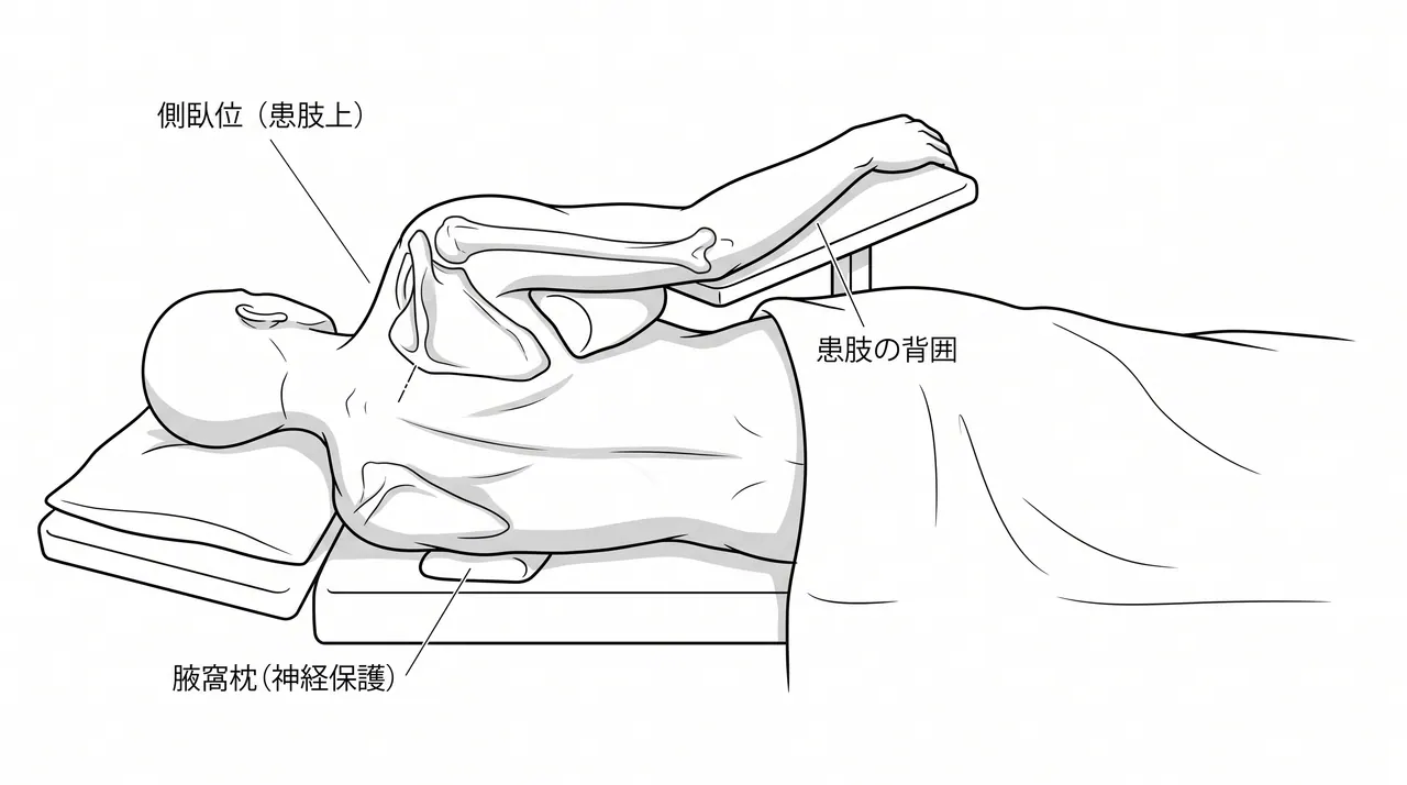 手術体位 — 側臥位（beach chair またはlateral decubitus）