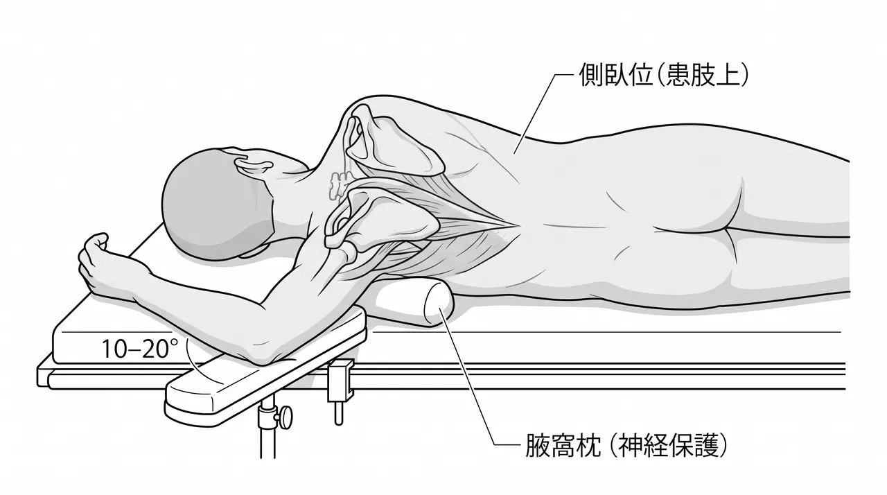 手術体位 — 側臥位または腹臥位（後方アプローチ）