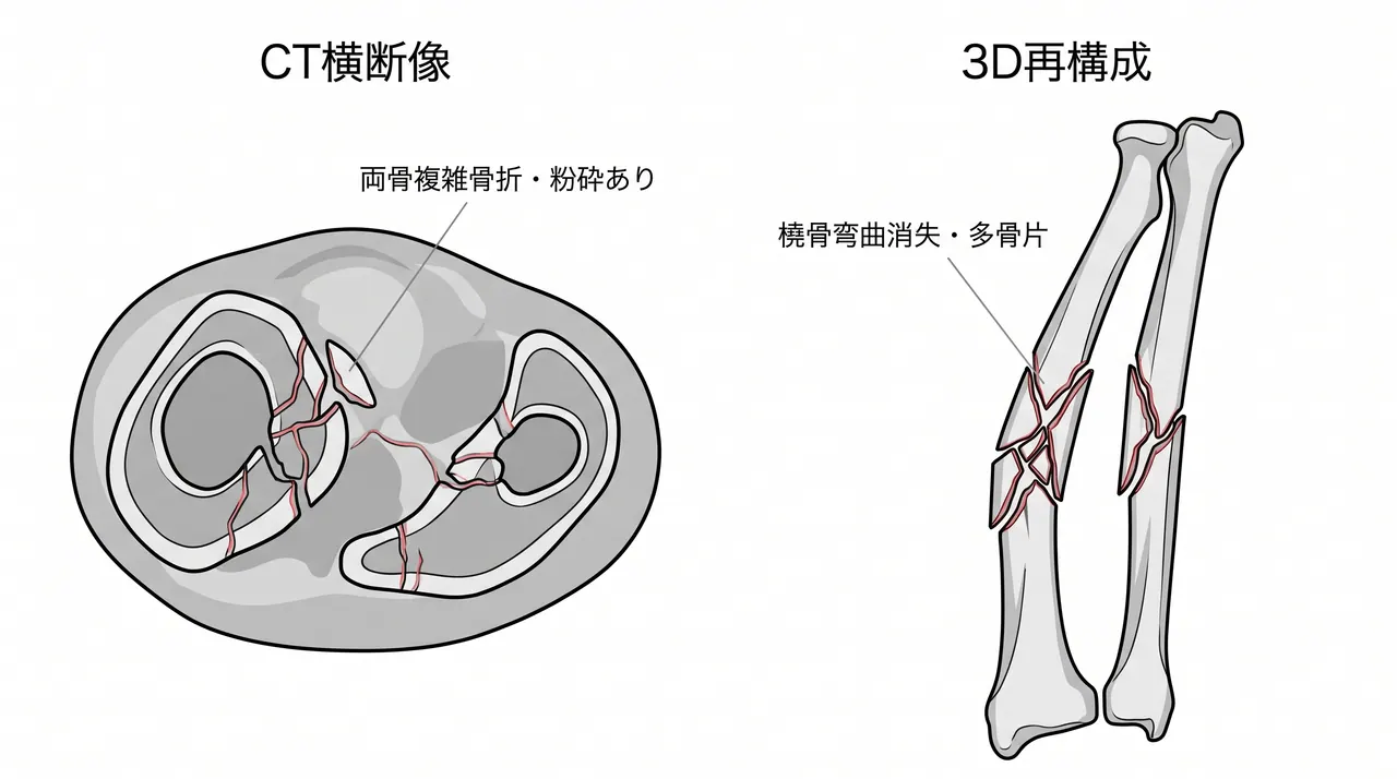 CT横断・3D再構成 — 骨折パターンの立体的把握と術前計画