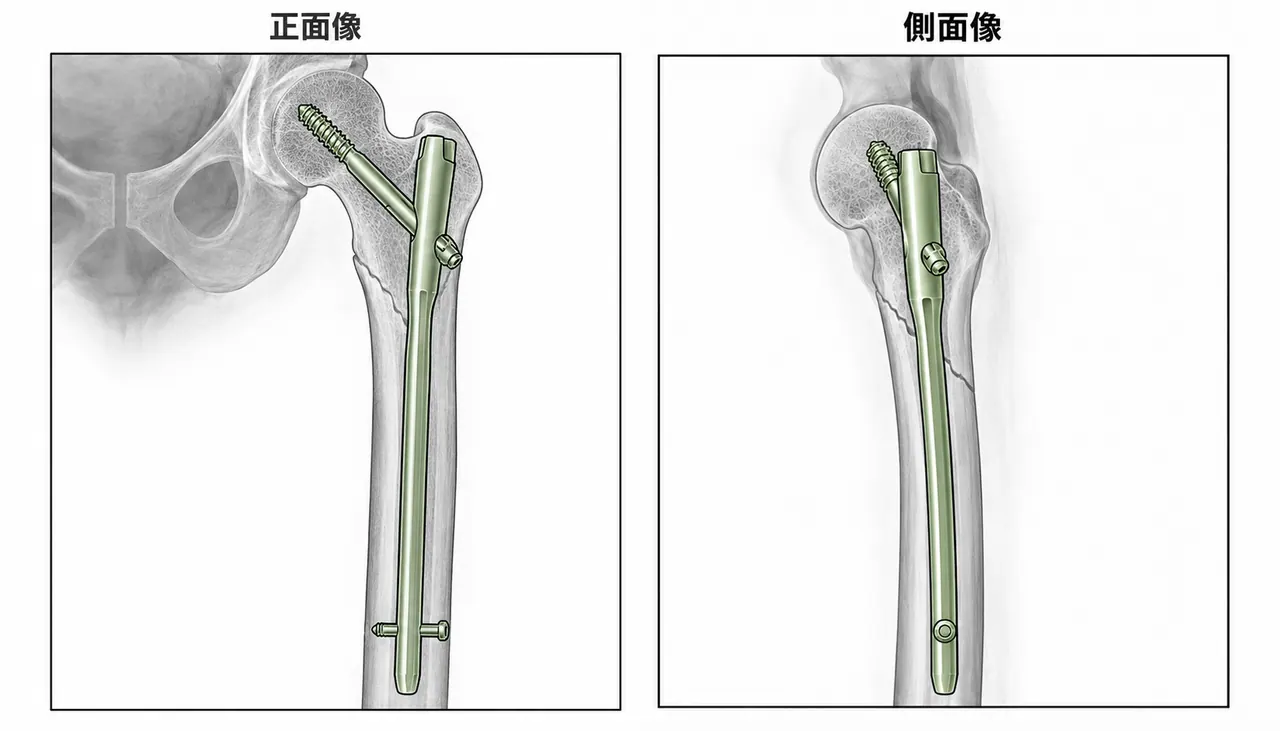 術後X線像（AP / Lateral）— 整復位・インプラント設置位置確認