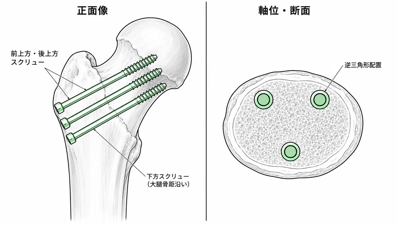 スクリュー配置概念図 — inverted triangle（AP / 軸位）