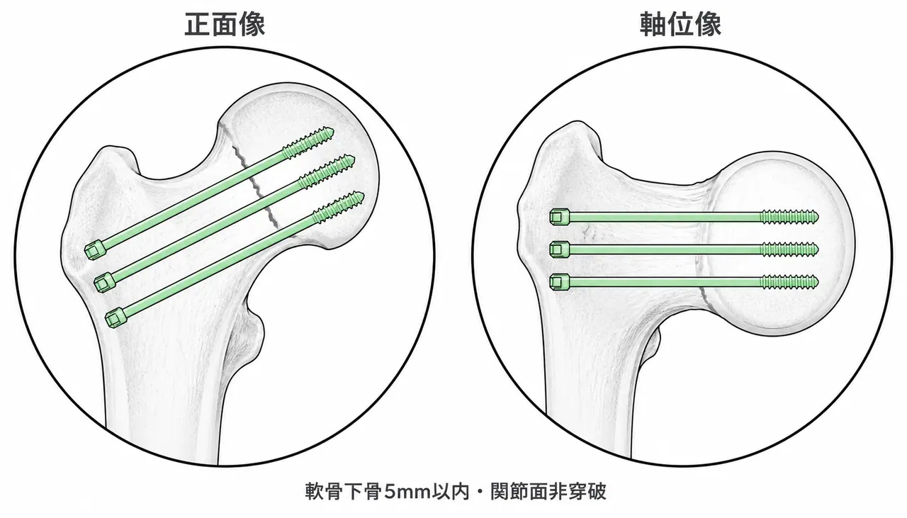 術中透視像 — スクリュー位置確認（AP / 軸位）