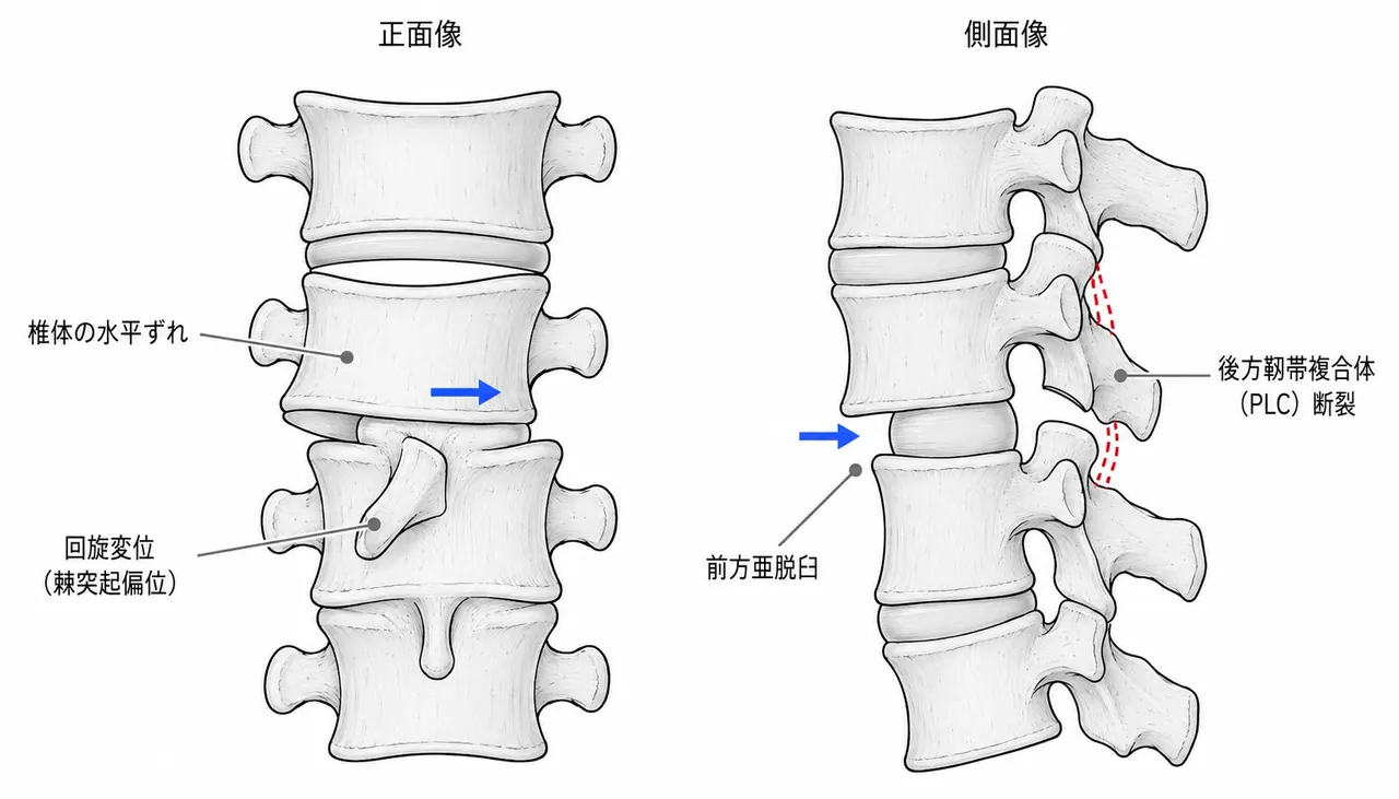 単純X線・CT像 — 回旋変位と椎体ずれの評価