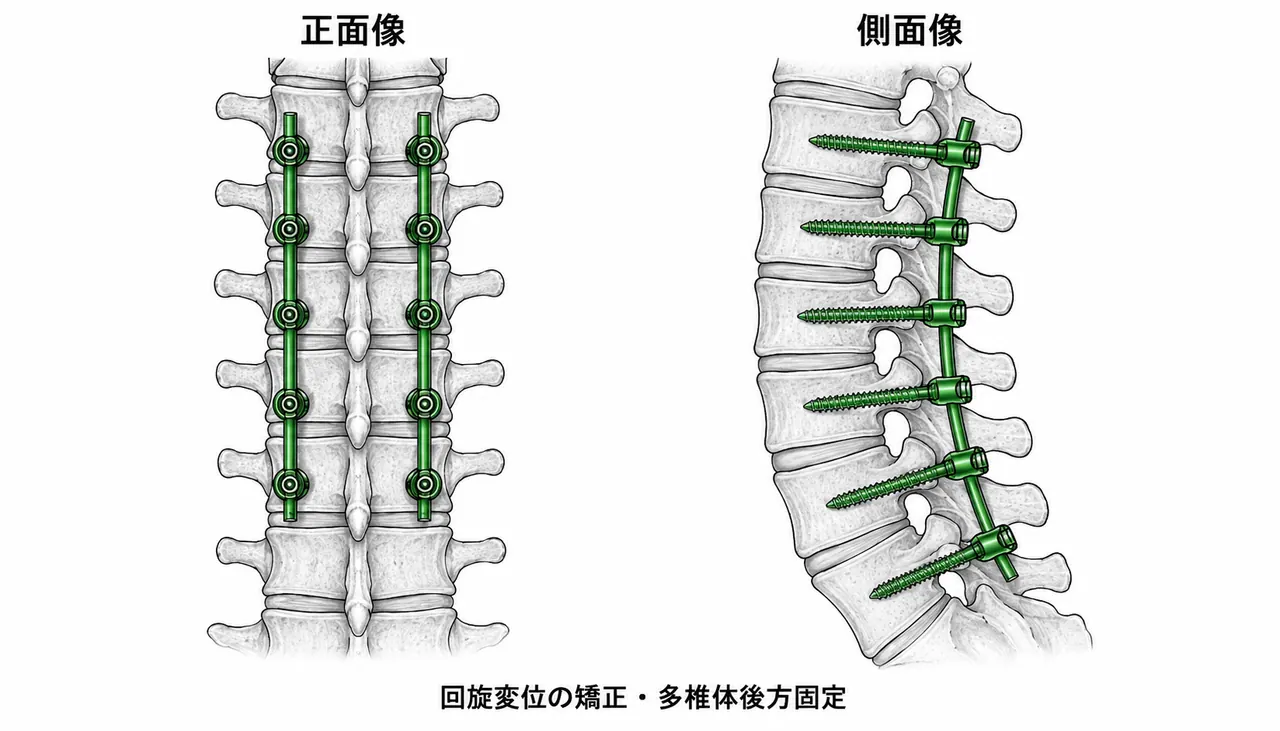 術後X線像（正面・側面）— スクリュー位置・アライメント確認