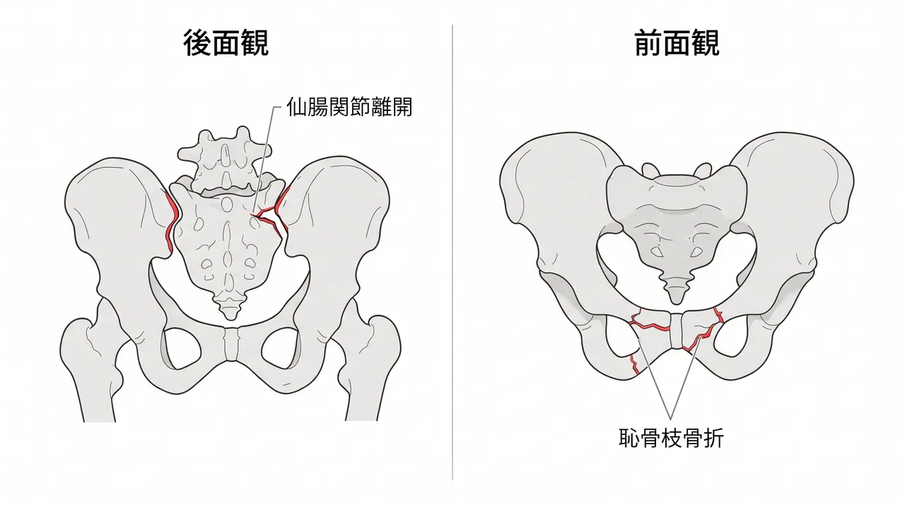 CT 3D再構成 — 仙腸関節離開と後方骨盤不安定性の評価