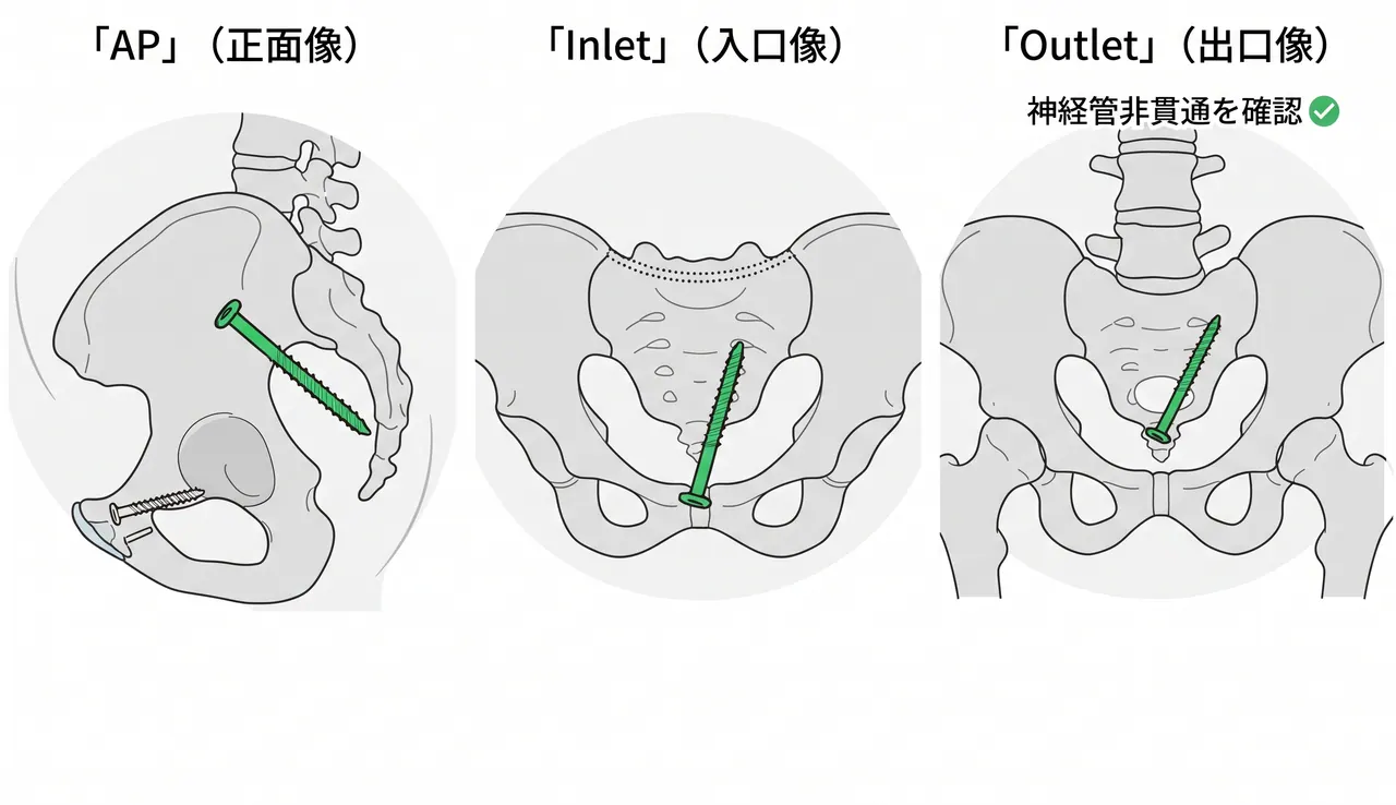 術中透視 — Outlet/Inlet/AP 3方向でのスクリュー位置確認