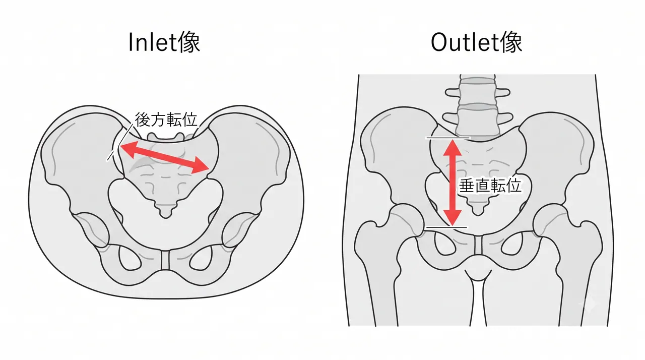 Outlet/Inlet像 — 垂直・回旋転位の定量的評価
