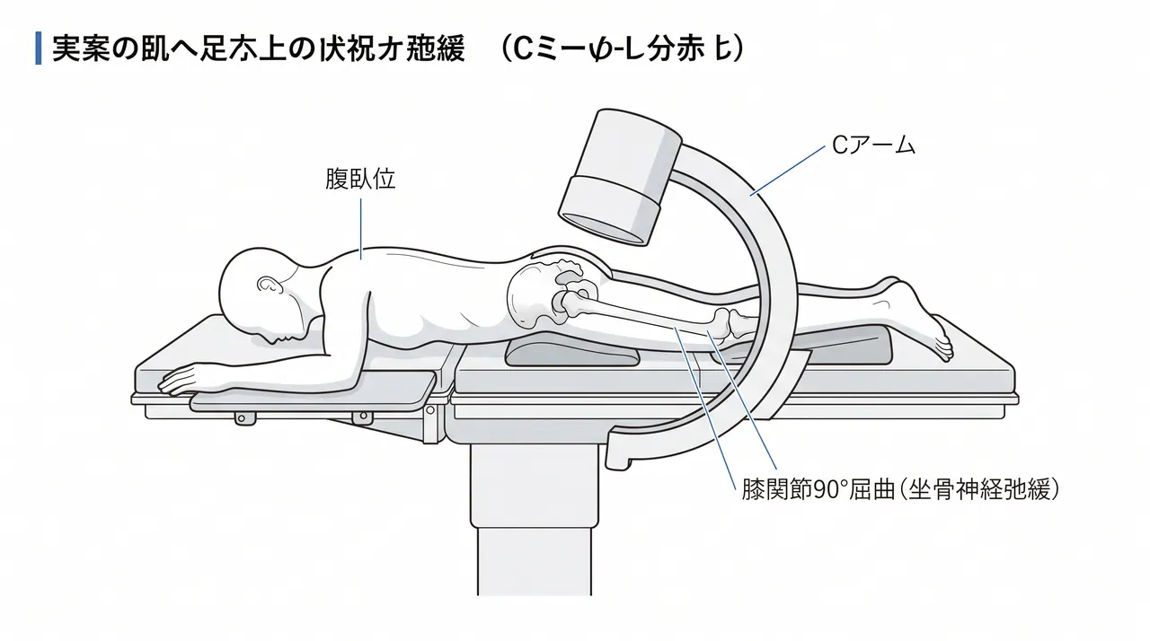 手術体位（腹臥位または側臥位）— Kocher-Langenbeckアプローチのセットアップ