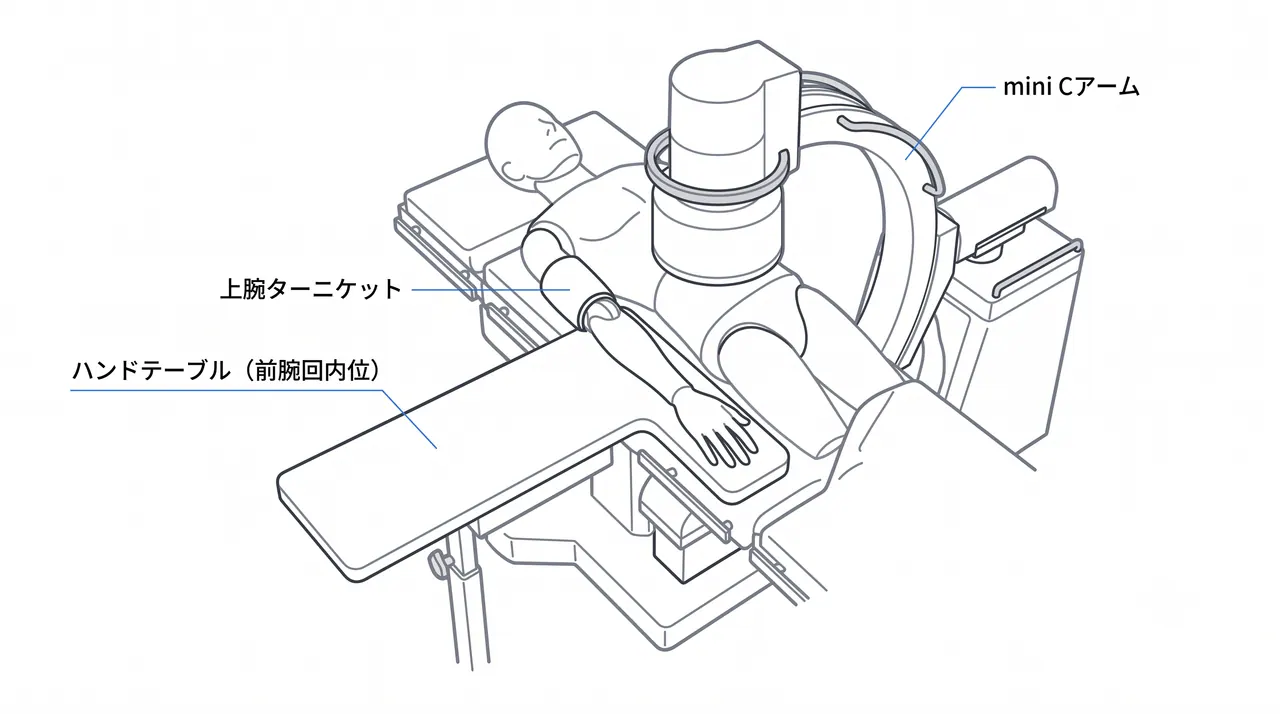 手術体位・ハンドテーブルのセットアップ