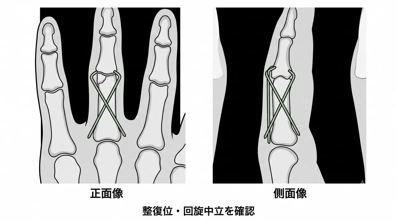 術後X線像（PA / lateral）— 整復位・インプラント位置確認
