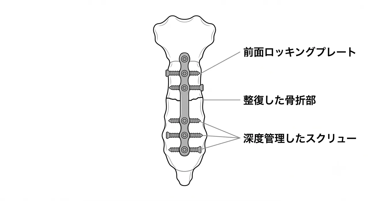 術中所見 — 整復と前面ロッキングプレート設置