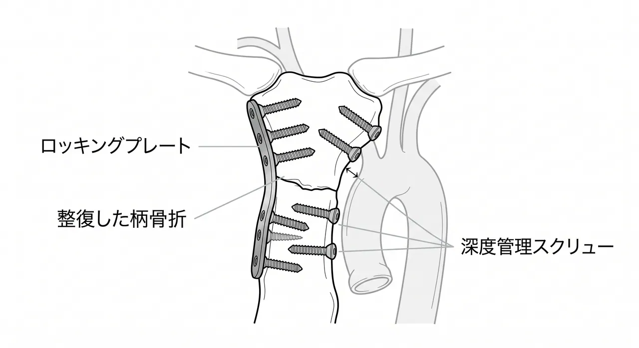 術中所見 — 柄体関節の整復とプレート設置